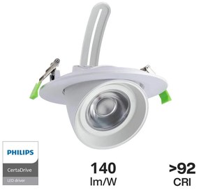 Faro LED da Incasso 44W Orientabile Rotondo Foro Ø160mm Bianco PHILIPS Certadrive 140lm/W Colore  Bianco Naturale 4.000K