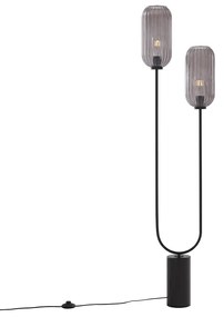 Lampada da terra Art Déco nera con vetro fumé 2 luci - Rid