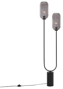 Lampada da terra Art Déco nera con vetro fumé 2 luci - Rid