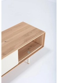 Mobile TV bianco-color legno naturale in legno di quercia 160x48 cm Fina - Gazzda