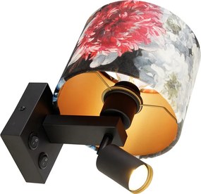 Applique nera con lampada da lettura e paralume 18 cm floreale - Brescia