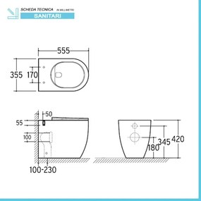 Wc filomuro con brida e scarico traslato a parete o a pavimento Flan