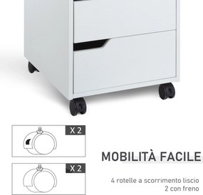 Cassettiera da Ufficio 3 Cassetti Maniglie a Scomparsa 40x50x57,5 cm Bianca...