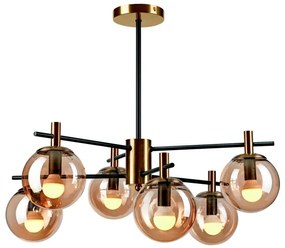 Lampadario a sospensione con supporto rigido LILOU 6xE14/5W/230V oro/nero/fumé beige