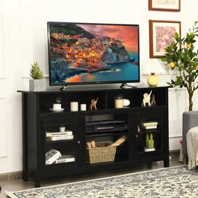 Costway Supporto TV in legno da 147cm con scaffali aperti per caminetto elettrico, Tavolo console per TV