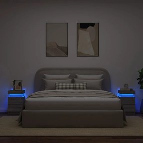 Comodini con luci led 2pz grigio sonoma 35x39x55 cm