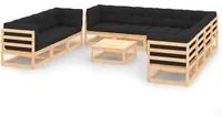 Set Divani Giardino 11 pz con Cuscini in Legno Massello di Pino 3083837