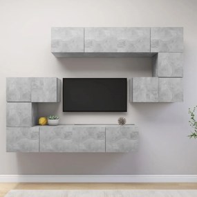 Set Di Mobili Porta Tv 8 Pz Grigio Cemento İn Legno Multistrato /