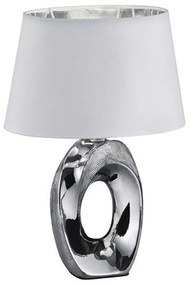 Lampada da tavolo in ceramica e tessuto bianco e argento , altezza 33 cm Taba - Trio