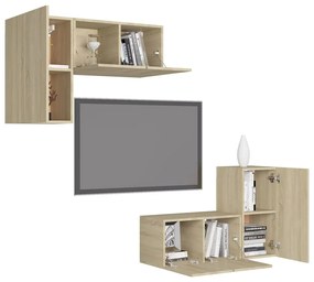 Set mobili tv 4 pz rovere sonoma in truciolato