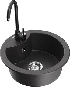 Mexen Diego lavello in granito a 1 vasca con miscelatore da cucina Telma, nero maculato - 6512-76-670200-70
