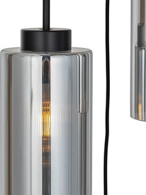 Lampadario Art Déco nero con vetro fumé a 7 luci - Laura