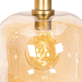 Lampada a sospensione di design nera con ottone e vetro ambrato 3 luci - Zuzanna