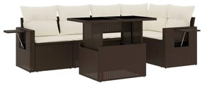 Set divano da giardino 6 pz con cuscini marrone in polyrattan