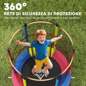 Trampolino per Bambini 3-6 Anni Ø160x190 cm con Rete di Sicurezza Senza Molle Multicolore...