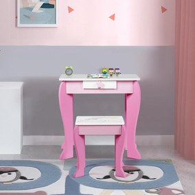 Costway Toeletta per bambine, toeletta principesse con sgabello specchio smontabile e cassetto, Rosa e bianco