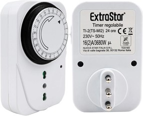 Temporizzatore Meccanico Timer Regolabile 24 Ore Con Spina 16A Presa Bipasso 10/16A Max 3680W