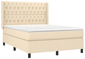 Letto a molle con materasso e led crema 140x190 cm in tessuto