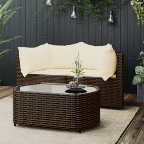 Set Mobili da Giardino 3 pz con Cuscini in Polyrattan Marrone