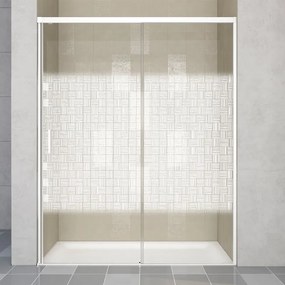 Porta doccia scorrevole Jazz L 140 x H 200cm, Sp. 6 mm in vetro smerigliato profilo bianco