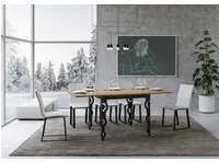 Tavolo da Pranzo Karamay Libra 90x90 Allungato 90x180 cm in Nobilitato e Ferro Colore: Quercia Naurale