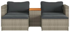 Set divano giardino 5 pz con cuscini grigio polyrattan acacia