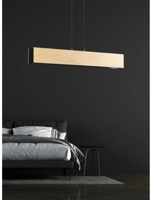Lampadario 3 Luci Merlino In Acciaio Nero Corpo Rettangolare E Legno Naturale