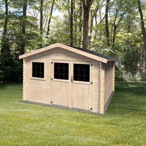 Casetta da giardino NATERIAL in legno Azalea con porta doppio battente, superficie totale 11.68 m² e spessore parete 28 mm