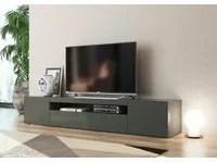 Mobile da soggiorno Porta TV, Made in Italy, Supporto per TV da salotto a 3 ante e ripiani, cm 200x40h37, Antracite lucido