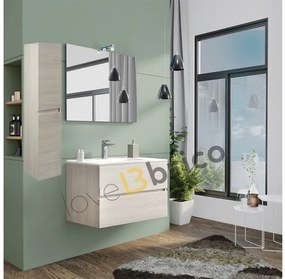 Mobile da bagno sospeso 80 cm con lavabo, colonna, specchio e led rovere grigio