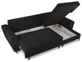 Divano angolare nero allungabile e con contenitore (con penisola a destra/con chaise lounge) con rivestimento in bouclé Kyoto – Cosmopolitan Design