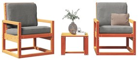 Set Salotto Da Giardino 3 Pz Marrone Cera Legno Massello Pino /