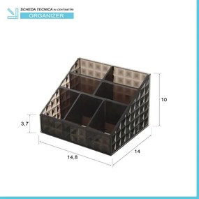 Porta trucchi organizer in plastica nero fumè con 7 scomparti