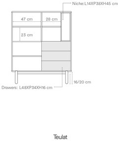 Cassettiera alta grigio scuro 100x120 cm Corvo - Teulat