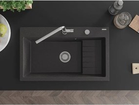 Mexen Omar lavello in granito 1-vasca 800 x 480 mm, nero maculato, sifone cromato - 6520801005-76