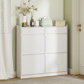 Scarpiera Slim 98x19,2x95,3 cm con 4 Ante a Ribalta e 2 Cassetti in Legno Bianco...