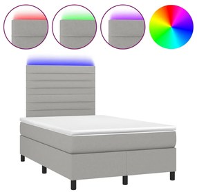 Letto a molle materasso e led grigio chiaro 120x190 cm tessuto