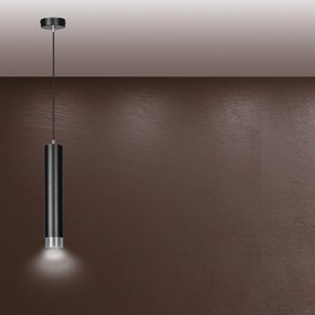 Sospensione 1 Luce Kibo In Acciaio Nero Con Tubolare In Nero E Cromo