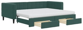 Divano letto estraibile cassetti verde scuro 90x200cm velluto