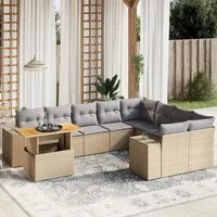 Set Divano da Giardino 10 pz con Cuscini Beige in Polyrattan 3272802