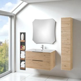 Mobile bagno sospeso BALI 80 cm e specchio LED Quercia Naturale