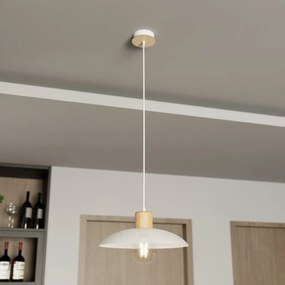 Sospensione Nordica Kobe 1 Luce In Legno E Acciaio Bianco