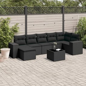 Set divani da giardino con cuscini 8 pz nero in polyrattan