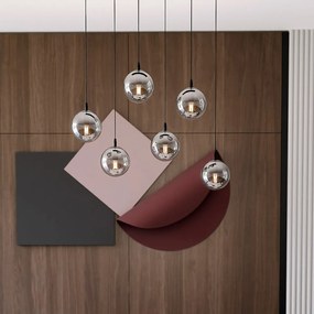 Lampadario a Sospensione in Acciaio e Vetro COSMO 6 Nero 6xE14