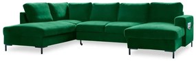 Divano letto a U in velluto verde, angolo sinistro Lofty Lilly - Miuform