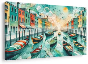 Quadro su tela – Gondole colorate nelle strade di Venezia