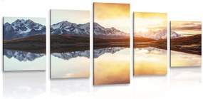 Quadri 5 pezzi – Tramonto abbagliante sul lago di montagna
