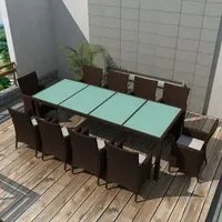 Set da Pranzo da Giardino 11 pz e Cuscini in Polyrattan Marrone cod mxl 40111