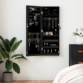 Armadio Portagioie Con Specchio A Muro Nero 37,5x10x106 Cm /