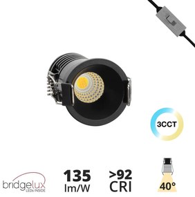 Faretto LED Incasso 5W Foro Ø35mm 3CCT - CRI92 Nero UGR11 Colore Bianco Variabile CCT